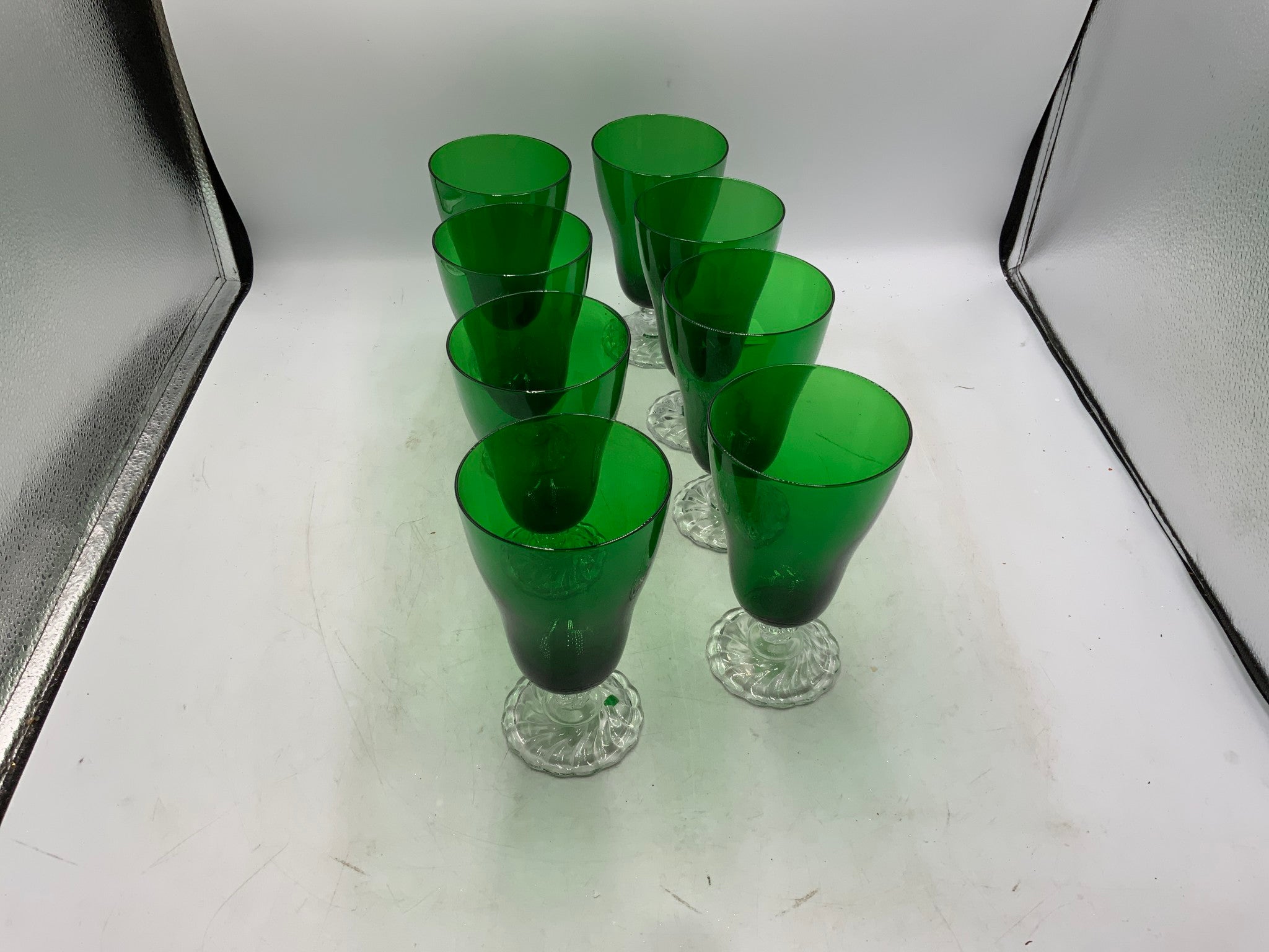 Green Glass Goblets Set of 8
